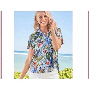 Tommy Bahama Disney Tropical Linen Button Down Short Sleeve Shirt Women’s small